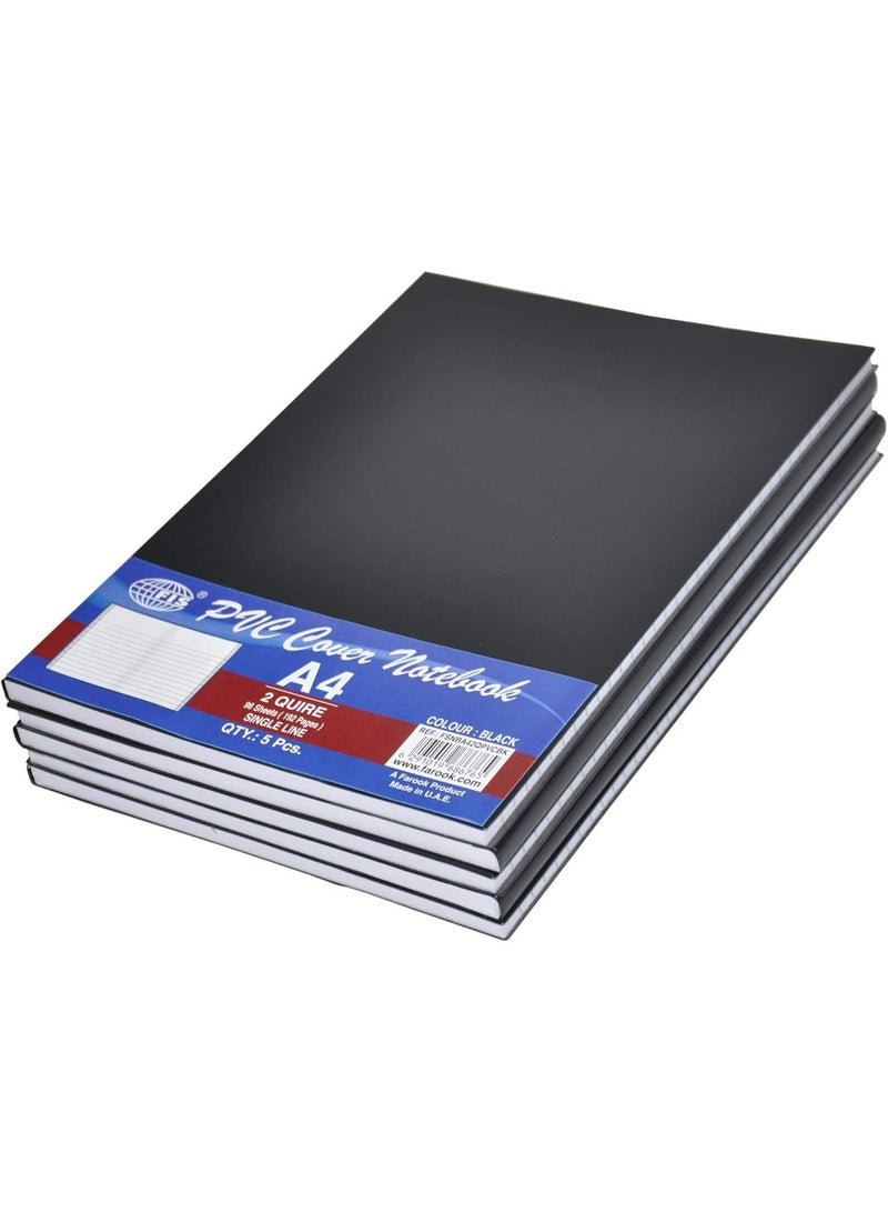 FIS PVC Cover Notebook, A4 Size(29.7x21cm), 96 sheets, Single Line Ruling, Color Black, Pack of 5 Pieces-FSNBA42QPVCBK - Image 1